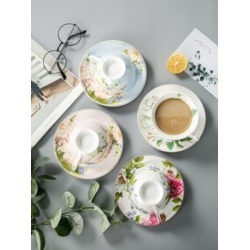 1pc Floral Ceramic Tea Cup & Saucer