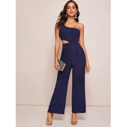One Shoulder Cutout Detail Wide Leg Jumpsuit