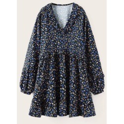 Ditsy Floral Print Ruffle Trim Smock Dress