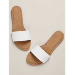 Faux Leather Slip On Sandals WHITE
