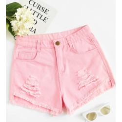 Raw Hem Ripped Denim Shorts