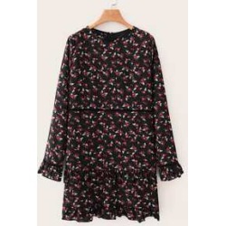 Ditsy Floral Flounce Sleeve Smock Dress