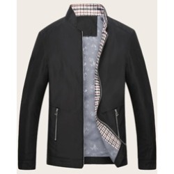 Men Stand Collar Zip Through Jacket