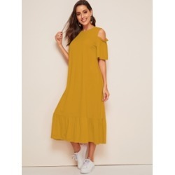 Cold Shoulder Drop Waist Tunic Hijab Dress