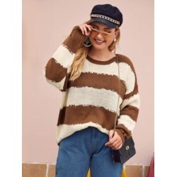 Plus Drop Shoulder Striped Sweater