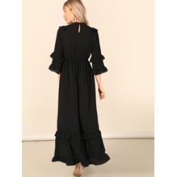 Layered Flounce Trim Keyhole Back Hijab Dress