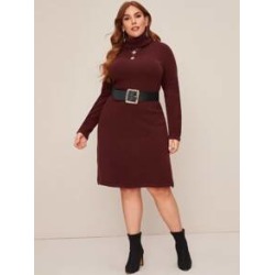 Plus Turtle Neck Split Side Sweater Dress Without Belt