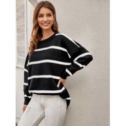 Drop Shoulder Striped Sweater