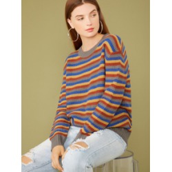 Drop Shoulder Striped Sweater