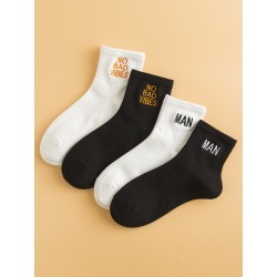 4pairs Men Letter Embroidery Socks