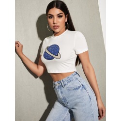 Planet Print Crop Tee