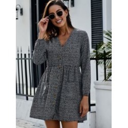 Ditsy Floral Dual Pockets Smock Dress