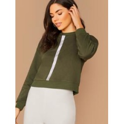 Crew Neck Banded Edge Rhinestone Stripe Sweatshirt