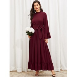 Mock-Neck Ruffle Trim Hijab Dress