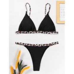 Leopard Binding Triangle Bikini Swimsuit