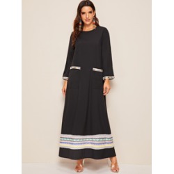 Embroidered Detail Pocket Front Hijab Dress