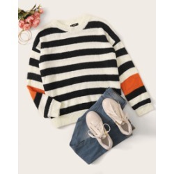 Plus Drop Shoulder Striped Sweater