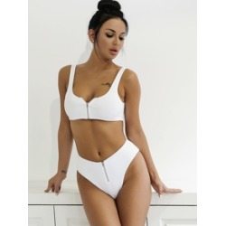 Joyfunear Zip Font Tank With High Cut Bikini