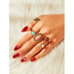 Turquoise Engraved Spiral Ring 4pcs