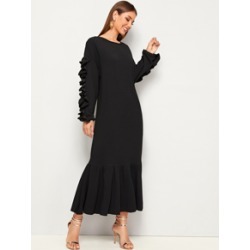 Solid Drop Shoulder Flippy Hem Hijab Dress