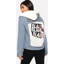 Raw Hem Letter Graphic Denim Jacket
