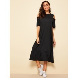 Cold Shoulder Frill Trim Hijab Dress