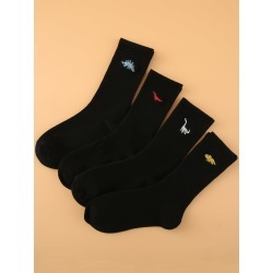 4pairs Men Dinosaur Embroidery Socks