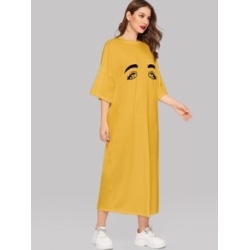 Drop Shoulder Figure Print Hijab Dress