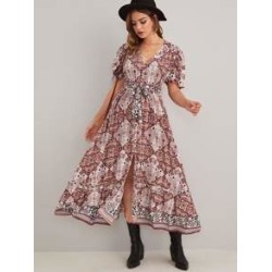 Tribal Print Self Tie A-line Dress