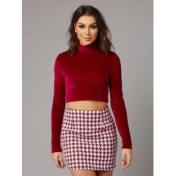 Stand Collar Zip Back Velvet Crop Top