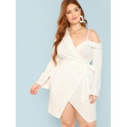 Plus Asymmetric Shoulder Wrap Dress