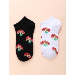 2pairs Mushroom Print Ankle Socks