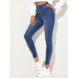 Cat Whiskers Button Front Skinny Jeans