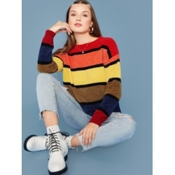 Colorblock Drop Shoulder Striped Sweater