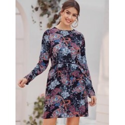 Aztec & Floral Print Keyhole Back Dress