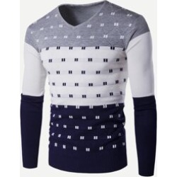 Men Color Block Striped Sweater