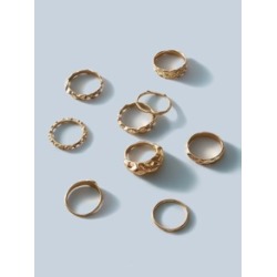 9pcs Textured Metal Ring Set