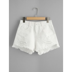 Raw Hem Ripped Denim Shorts