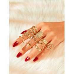Rhinestone Engraved Spiral Ring 13pcs