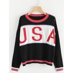 Letter Print Striped Sweater