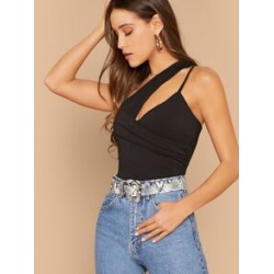 Cutout Shoulder Wrap Ruched Detail Fitted Top