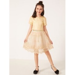 Girls Zip Back Top & Embroidery Mesh Skirt Set