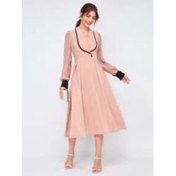 Ruched Sleeve Buttoned A Line Dress