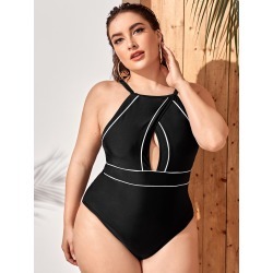 Plus Contrast Binding Cut-out One Piece Swimsuit