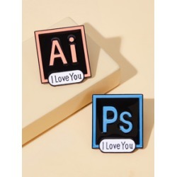 Software Letter Design Brooch 2pcs
