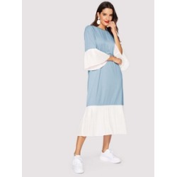 Colorblock Pleated Ruffle Hijab Dress