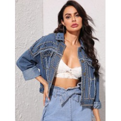 Bleach Wash Budded Raw Hem Denim Jacket