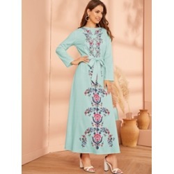 Floral Print Belted Hijab Dress