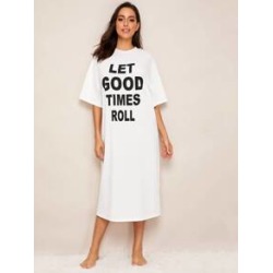 Drop Shoulder Slogan Print Hijab Dress
