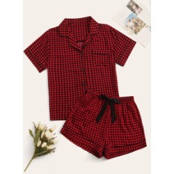 Gingham Button-up Pajama Set